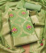 pista zari weaving chanderi cotton 3-piece dress material