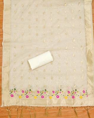 white zari chanderi cotton dress material 2