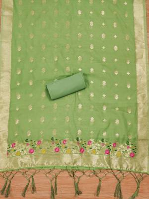 pista zari weaving chanderi cotton 3-piece dress material 2
