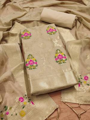 chiku zari weaving chanderi cotton 3-piece dress material 1