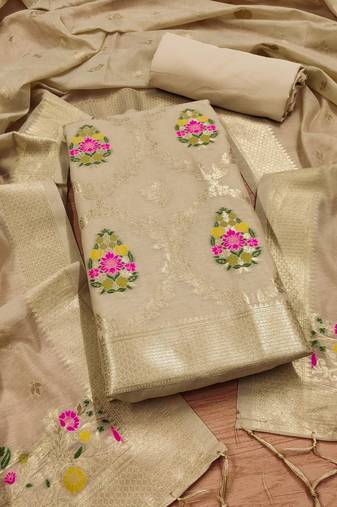 chiku zari weaving chanderi cotton 3-piece dress material