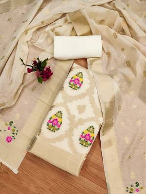 white zari chanderi cotton dress material 3