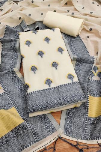 grey resham weaving chanderi cotton 3-piece dress material