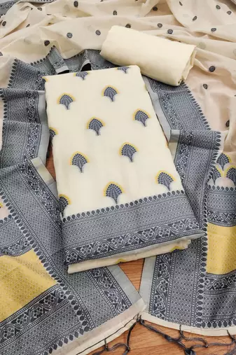 Grey resham weaving chanderi cotton 3 piece dress material