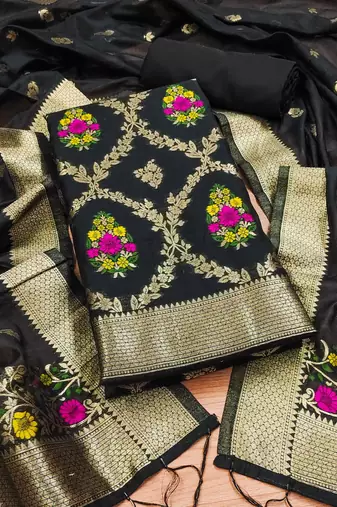 black zari weaving chanderi cotton 3-piece dress material