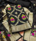 black zari weaving chanderi cotton 3-piece dress material
