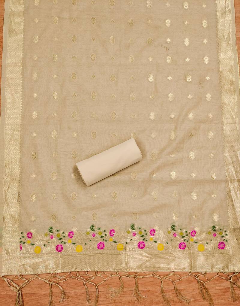 chiku zari weaving chanderi cotton 3-piece dress material