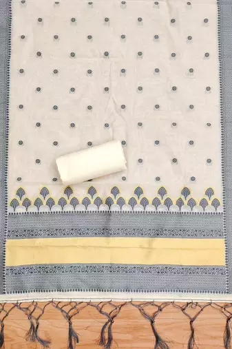 grey resham chanderi cotton dress material