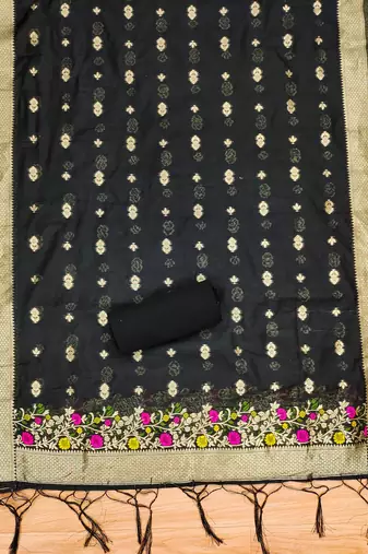 black zari weaving chanderi cotton 3-piece dress material