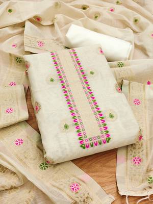 white zari chanderi cotton dress material 1
