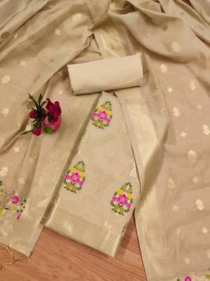 chiku zari weaving chanderi cotton 3-piece dress material 3