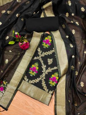 black zari weaving chanderi cotton 3-piece dress material 3