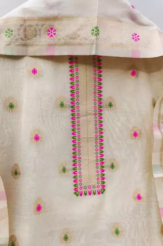 white zari chanderi cotton dress material