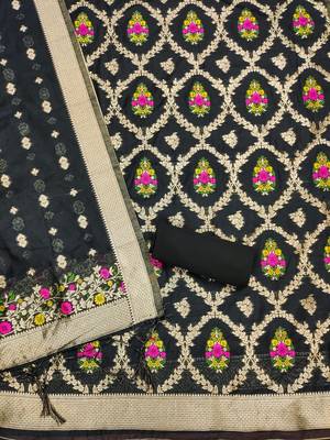 black zari weaving chanderi cotton 3-piece dress material 4