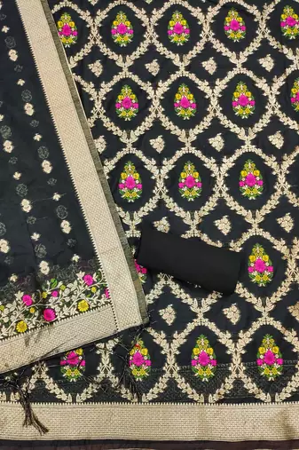 black zari weaving chanderi cotton 3-piece dress material