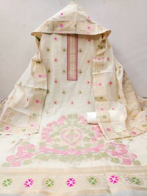 white zari chanderi cotton dress material 4
