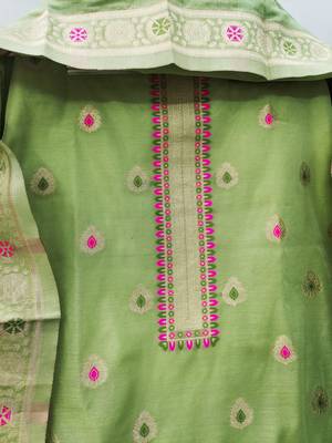 pista green chanderi cotton dress material 2
