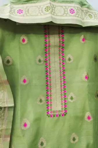 pista green chanderi cotton dress material