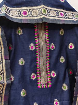 navy blue chanderi cotton dress material 2