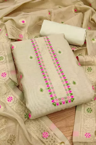 chiku brown chanderi cotton 3 piece dress material