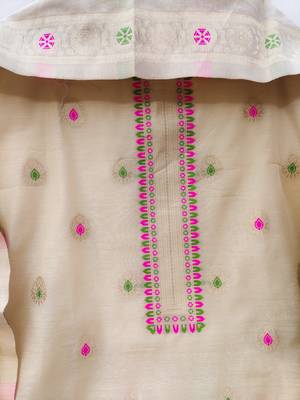 chiku brown chanderi cotton dress material 2