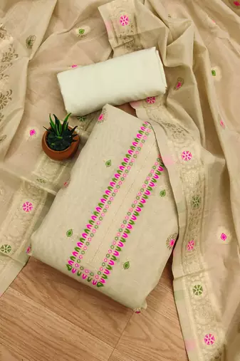 chiku brown chanderi cotton dress material
