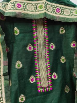 bottle green chanderi cotton dress material 2