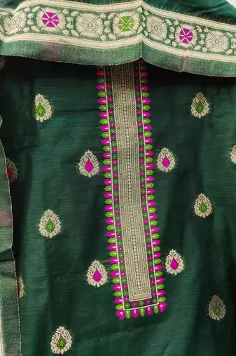bottle green chanderi cotton dress material