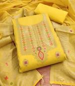 yellow chanderi cotton 3 piece dress material
