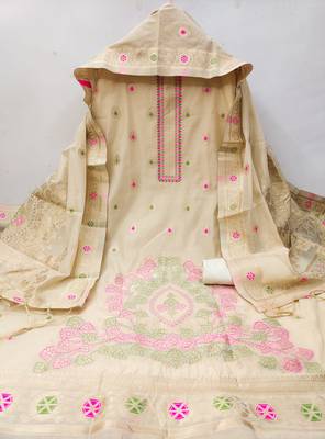 chiku brown chanderi cotton dress material 4