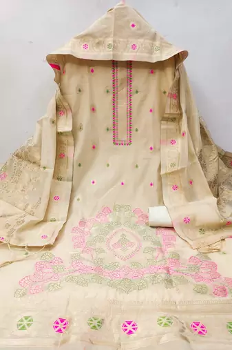 chiku brown chanderi cotton dress material