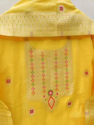 yellow chanderi cotton dress material 2