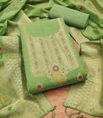 pista green chanderi cotton 3 piece dress material