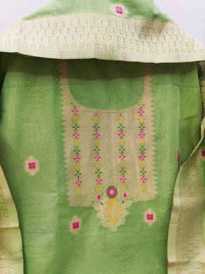 pista green chanderi cotton dress material 2