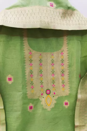 pista green chanderi cotton dress material