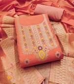 peach chanderi cotton 3 piece dress material