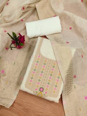 white chanderi cotton dress material 3