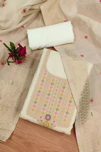 white chanderi cotton dress material