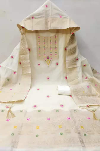 white chanderi cotton dress material