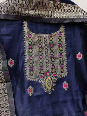 navy blue chanderi cotton dress material 2