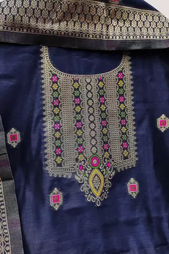 navy blue chanderi cotton dress material