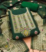 bottle green chanderi cotton 3 piece dress material