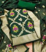 bottle green zari weaving chanderi cotton 3-piece dress material