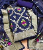 navy blue chanderi cotton 3 piece dress material