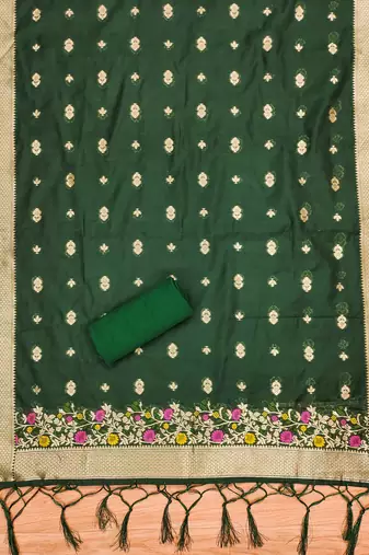 bottle green zari weaving chanderi cotton 3-piece dress material