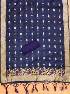 navy blue chanderi cotton 3 piece dress material 2