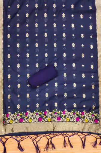 navy blue chanderi cotton 3 piece dress material