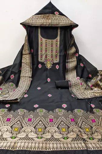 black chanderi cotton dress material