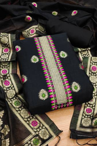 black chanderi cotton 3 piece dress material