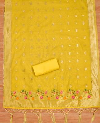 yellow chanderi cotton 3 piece dress material 2